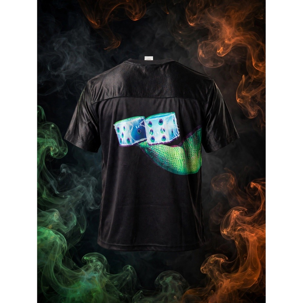 Mens Black Graphic Print Crew Neck Short Sleeve T-Shirt Medium Oogie Boogie Dice - Picture 2 of 2